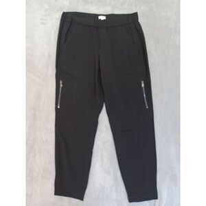 Vince Black Cargo Pants Jogger Sz 6 Elastic Waist Zipper Pockets Stretch Travel